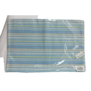 PLOW AND HEARTH Blue/Lime Stipe Placemats Set Of Four New Nautical Beach SEALED